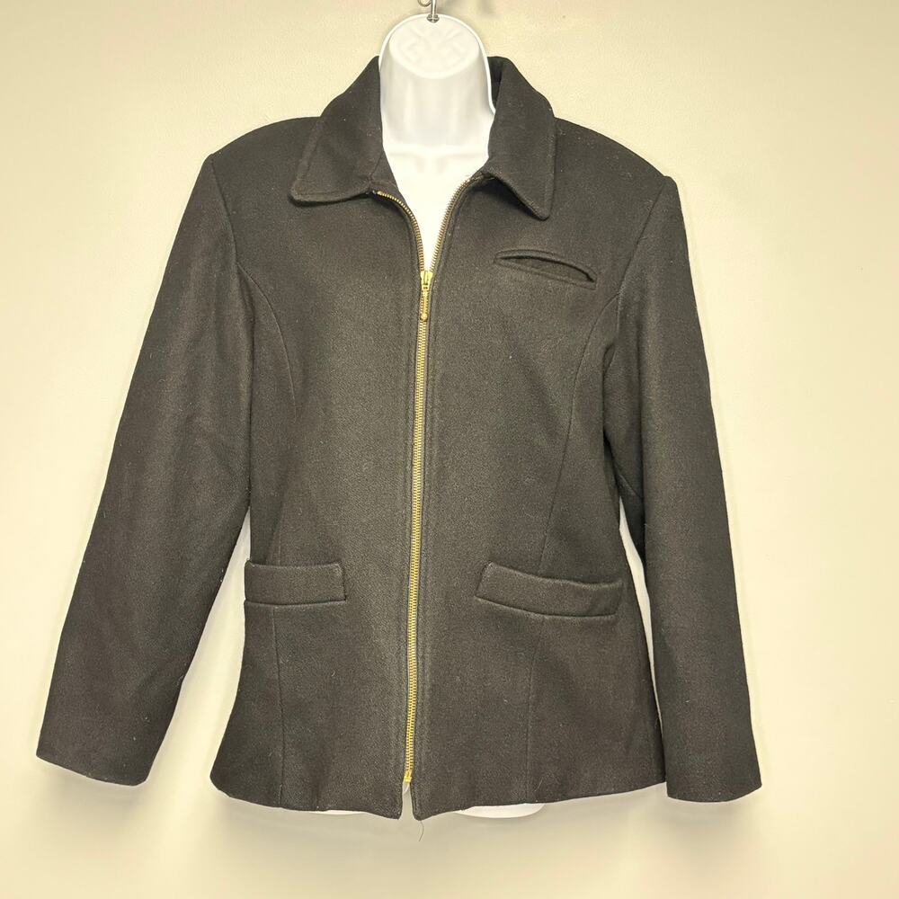 VTG Jason Kole Minimalist Neutral Made in USA Black‎ Wool Coat Womens Sz L